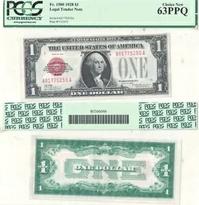 1928 年 $1 法定通貨札 F-1500 PCGS Ch New-63 PPQ