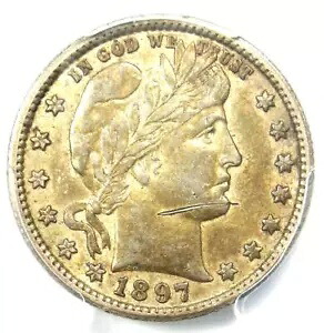 1897-O Barber Quarter 25C - 認定 PCGS AU 詳細 - 希少な日付 - MS UNC の近く!