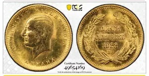 1923 38 トルコ 1961 PCGS UNC 100 クール金貨、KM-855
