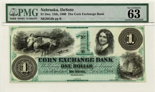 1860 年 12 月 12 日 $1 コーン取引銀行 De Soto Nebraska Haxby# OBSNE20G2b PMG CH63