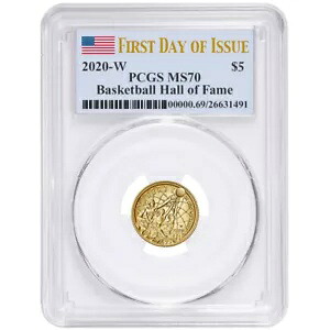 2020-W UNC $5 ゴールド バスケットボール殿堂 PCGS MS70 FDOI フラッグ ラベル|WORLD RESOURCE【QUEEN店】