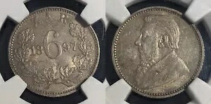 南アフリカ 1897 シックスペンス 6d NGC AU58 aUNC KM# 4 #2411｜WORLD RESOURCE【QUEEN店】