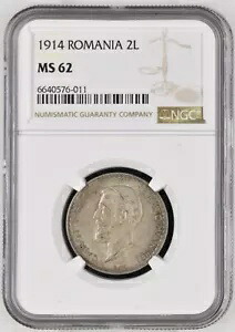 ルーマニア 2 レイ 1914 MS 62、NGC UNC、10 gr。銀貨｜WORLD RESOURCE【QUEEN店】