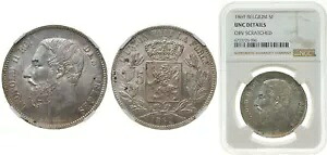 ベルギー 1869 5 フラン銀 (.900) (銅 10%) NGC UNC|WORLD RESOURCE【QUEEN店】