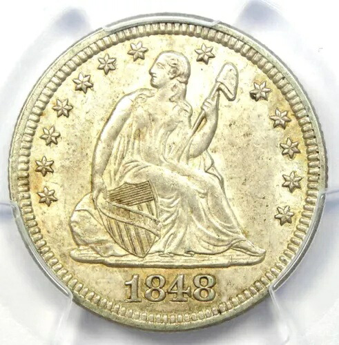 1848 着席リバティ クォーター 25C - 認定 PCGS 未流通詳細 (UNC MS)|WORLD RESOURCE【QUEEN店】