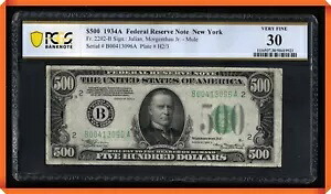 KC- Fr.2202-B 1934A $500 FRN ニューヨーク、ニューヨーク - PCGS 紙幣による VF 30