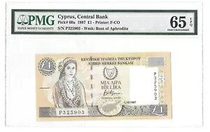 キプロス 1 ポンド 1997 Pk 60a PMG 65 EPQ 宝石 Unc