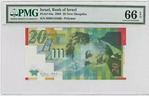 イスラエル 20 新しいシェカリム 2008 P64a ポリマー GEM UNC PMG 66 EPQ