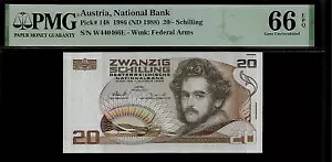 オーストリア 20 /- シリング 1986 PMG 66 EPQ UNC ピック# 148、シリーズ W 国立銀行