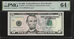 US 5 ドル 2006 PMG 64 EPQ UNC Fr #1993-A FRN ボストン カブラル |ポールソン | FW