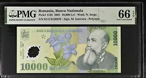 ルーマニア 10000 レイ 2001 P 112b ポリマー UNC PMG 66 EPQ