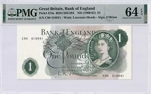 イギリス P#374a 1960 1 ポンド紙幣 サイン オブライエン PMG 64 UNC