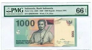 インドネシア 2000 / 2009 1,000 ルピア紙幣 Gem Unc 66 EPQ PMG 39,325円