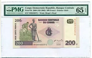 コンゴ民主共和国 2003 200 フラン紙幣 Gem Unc 65 EPQ PMG