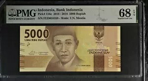 インドネシア 5000 ルピア 2016/2018 P 156 c 素晴らしい宝石 UNC PMG 68 EPQ