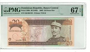 ドミニカ共和国 20 ペソ オロ 2002 Pick# 169b PMG: 67 EPQ GEM UNC. (#PL1131)
