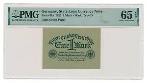 ドイツ紙幣 1 マーク 1922 PMG MS 65 EPQ ジェム未流通