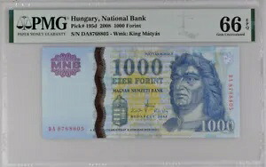 ハンガリー 1000 フォリント 2008 P 195 d ジェム UNC PMG 66 EPQ 39,325円