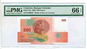 コモロ 2006 500 フラン紙幣 Gem Unc 66 EPQ PMG