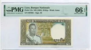 ラオス 1963 20 キップ紙幣 Gem Unc 66 EPQ PMG