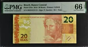 2010 ブラジル 20 レアル P255e 紙幣通貨 UNC PMG 66
