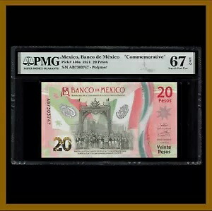 メキシコ 20 ペソ、2021 P-136a 記念クロコダイル ポリマー PMG 67 EQP Unc