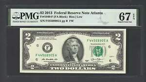 米国連邦準備制度 2 ドル 2013 Fr#1940-F (FA ブロック) UNC グレード 67