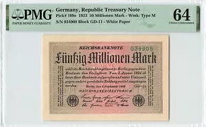ドイツ 5000 万マルク 1923、P-109e、PMG 64 Choice UNC Grade、共和国財務省