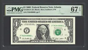 米国連邦準備制度 1 ドル 2009 Fr#1934-F (FL ブロック) UNC グレード 67