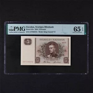 1954 スウェーデン スヴェリゲス リックスバンク 5 クローナ ピック#42a PMG 65 EPQ ジェム UNC