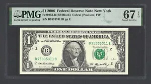 米国連邦準備制度のドル 2006 Fr#1933-B (BB ブロック) UNC グレード 67
