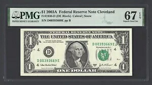 米国連邦準備金 1 ドル 2003A Fr#1930-D (DE ブロック) UNC グレード 67 39,325円