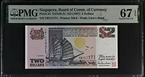 シンガポール 2 ドル ND 1997 P 34 H&S Nice 111771 Superb Gem UNC PMG 67 EPQ