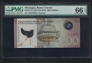 ニカラグア Banco Central 200 Cordabas 2014、P. 212 PMG 66 EPQ 宝石 UNC、ポリマー