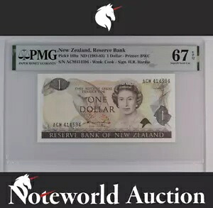 ニュージーランド準備銀行 1 ドル ND (1981-85) P 169a UNC PMG 67 EPQ