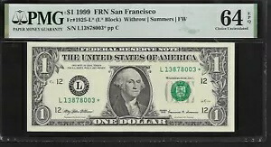 US 1 ダラー スター 1999 PMG 64 EPQ UNC Fr #1925-L* FRN サンフランシスコ 39,325円