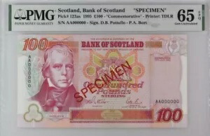 スコットランド (BOS) 100 ポンド 1995 P122as UNC / 標本 / PMG GEM65EPQ