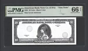 アメリカンバンク ABNC 10 ユニット 1929 タイベック テストノート UNC グレード 66