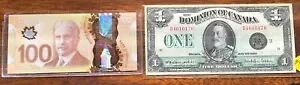 2011年 カナダ銀行 100ドル & 1923年 1ドル カナダ自治領 極上コンディション