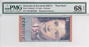 Giesecke&Devrient 2001 15 Units P-Unlisted PMG Superb Gem Unc 68 EPQ テストノート