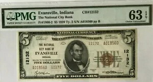 シリーズ 1929 $5 PMG63 EPQ CHOICE UNC、エバンビル国立都市銀行 TY2 3530