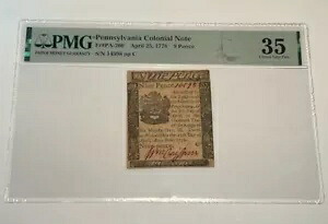 ペンシルベニア植民地紙幣 Fr#PA-200 1776 年 4 月 25 日 9 ペンス PMG 認定 VF35