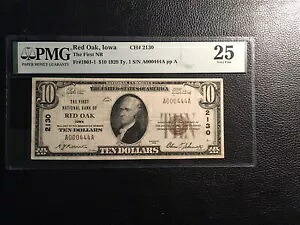 10.00 国立紙幣 1929 レッド オーク アイオワ シリアル番号 444 PMG 25 VF