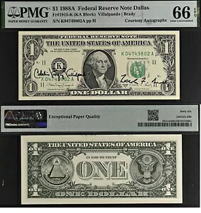 1988A $1 連邦準備銀行紙幣 - PMG 66EPQ - デュアル オートグラフ - ヴィラルパンド / ブレイディ