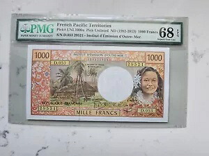 フランス太平洋地域 1992 1000 フラン PUNL 1000a 極上の宝石 UNC PMG 68 EPQ