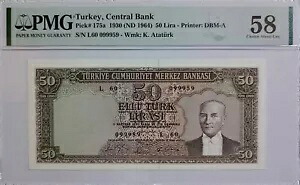 トルコ、50 リラ、1964 年、UNC についての選択、p175a、希少