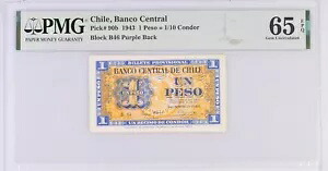 チリ 1 ペソ 1943 ブロック B46 p90b PMG 65 GEM UNC EPQ