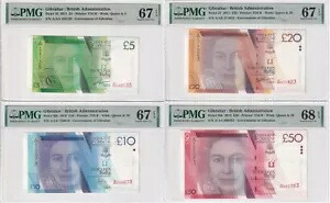 ジブラルタル セット 4; 5 10 20 50 ポンド 2011-19 P 35- 38 素晴らしい宝石 UNC PMG 67 68 EPQ 77,440円