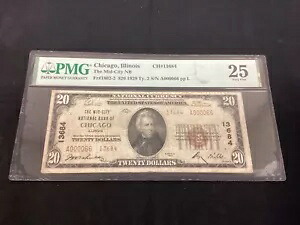 1929 年 20 ドル連邦準備銀行券 - シカゴ MID CITY - フランス。 #1802-2 - PMG 25 VF