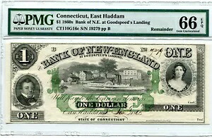 1860 年代の $1 コネチカット コネチカット州イースト ハダム - 銀行 NE 66 EPQ PMG 認定